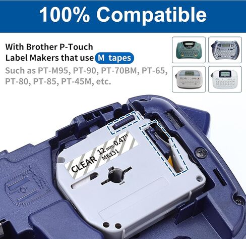COLORWING M-K231 Compatible Brother P Touch M Tape M-K231s MK231 M231 for Brother PT-M95 PT-90 PT-70 PT-65 PT-85 Label Maker Refills, 12mm 0.47inch White, 4-Pack in Saudi Arabia