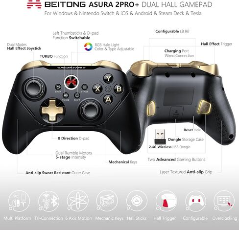 وحدة تحكم ألعاب BEITONG Asura 2Pro Plus PC بدون عصا تحكم بتأثير قاعة الانجراف ومشغل لوحة ألعاب لاسلكية لنظام التشغيل Windows Switch Tesla، 6 محاور للتحكم في الحركة/أزرار ميكانيكية/ماكرو أسود in Kuwait