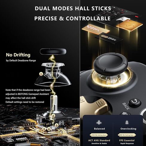 وحدة تحكم ألعاب BEITONG Asura 2Pro Plus PC بدون عصا تحكم بتأثير قاعة الانجراف ومشغل لوحة ألعاب لاسلكية لنظام التشغيل Windows Switch Tesla، 6 محاور للتحكم في الحركة/أزرار ميكانيكية/ماكرو أسود in Kuwait