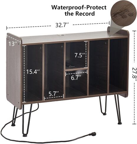 Alessing Large Record Player Stand, Record Player Stand with Vinyl Storage, Mid-Century Record Player Table with 6 Cabinet Holds Up to 200 Albums for Living Room Bedroom Office, Walnut Brown in Saudi Arabia