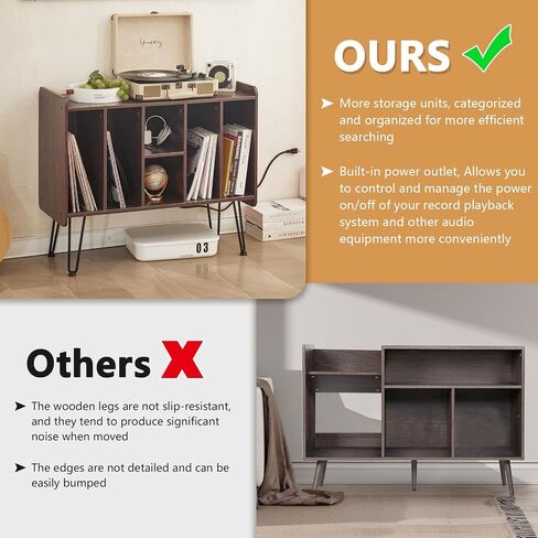 Alessing Large Record Player Stand, Record Player Stand with Vinyl Storage, Mid-Century Record Player Table with 6 Cabinet Holds Up to 200 Albums for Living Room Bedroom Office, Walnut Brown in Saudi Arabia