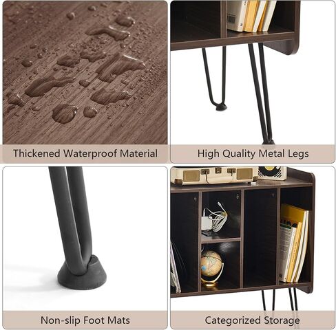 Alessing Large Record Player Stand, Record Player Stand with Vinyl Storage, Mid-Century Record Player Table with 6 Cabinet Holds Up to 200 Albums for Living Room Bedroom Office, Walnut Brown in Saudi Arabia