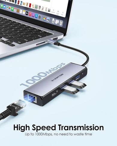 LENTION USB C Hub with a Gigabit Ethernet Port, 4K HDMI Display, 3 USB-A USB 3.0 Ports for MacBook Pro, MacBook Air, Dell, Lenovo, HP Laptops and More, Stable Driver Certified (C25, Space Gray) in Saudi Arabia