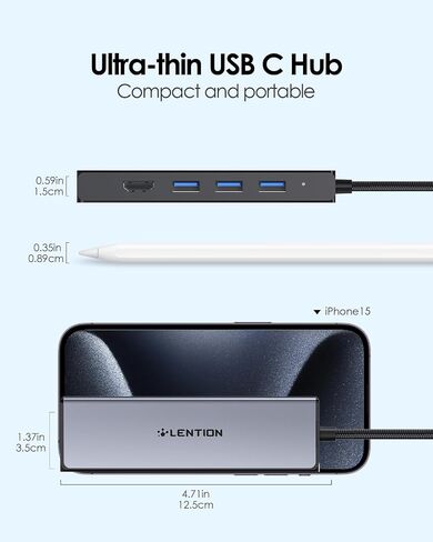 LENTION USB C Hub with a Gigabit Ethernet Port, 4K HDMI Display, 3 USB-A USB 3.0 Ports for MacBook Pro, MacBook Air, Dell, Lenovo, HP Laptops and More, Stable Driver Certified (C25, Space Gray) in Saudi Arabia