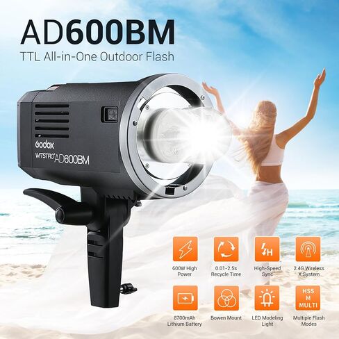 Godox AD600BM Outdoor Flash Strobe Light, 600Ws Bowens Mount Flash Monolight, 2.4G Wireless X System, GN87 1/8000 HSS Portable Lamp, with Godox AD-R6 Standard Reflector, 80cmX80cm /32"X32"Softbox in Saudi Arabia