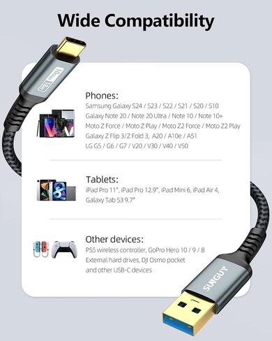SUNGUY 10Gbps Android Auto USB Cable 1FT, 3A USB C 3.1 Gen2 Cable Data Transfer, USB C CarPlay Cable Fast Charging Compatible with iPhone 16 15 Pro/Pro Max/Plus, Samsung T7, Galaxy S23 S22 Ultra, SSD in Saudi Arabia