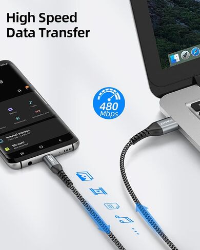 SUNGUY USB C Cable 1.5FT [3Pack] 3A USB to USB C Cable Fast Charging Data Sync Braided Compatible with iPhone 16 15 Pro/Pro Max/Plus, Samsung Galaxy S24/S23/S22, Note10/9, USB C Devices in Kuwait