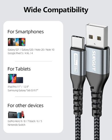 SUNGUY USB C Cable 1.5FT [3Pack] 3A USB to USB C Cable Fast Charging Data Sync Braided Compatible with iPhone 16 15 Pro/Pro Max/Plus, Samsung Galaxy S24/S23/S22, Note10/9, USB C Devices in Kuwait