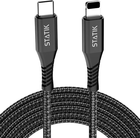 Statik Light Up Charger Cable - GloBright Braided LED Charging Cable, Glowing Super Fast Charging 27W Light Up Cable, Data Transfer, Lighted Phone Charger Cord - 6FT/2M, Type USB C to i-Product in Kuwait