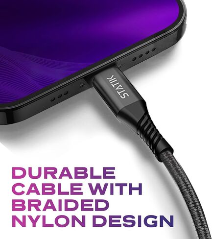 Statik Light Up Charger Cable - GloBright Braided LED Charging Cable, Glowing Super Fast Charging 27W Light Up Cable, Data Transfer, Lighted Phone Charger Cord - 6FT/2M, Type USB C to i-Product in Kuwait