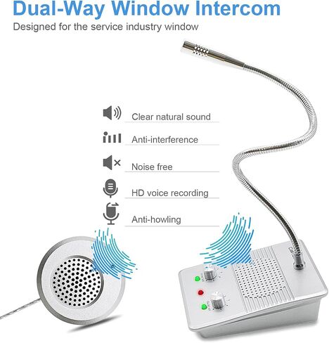 CallToU Window Speaker Intercom System,Dual Way Anti-Interference Intercommunication Microphone Talk Through Glass Window,for Business,Bank,Office,Hospital,Counter,Store,Station,School and More in Kuwait