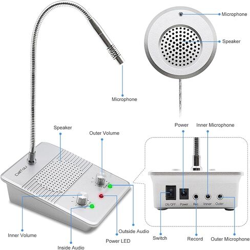 CallToU Window Speaker Intercom System,Dual Way Anti-Interference Intercommunication Microphone Talk Through Glass Window,for Business,Bank,Office,Hospital,Counter,Store,Station,School and More in Kuwait