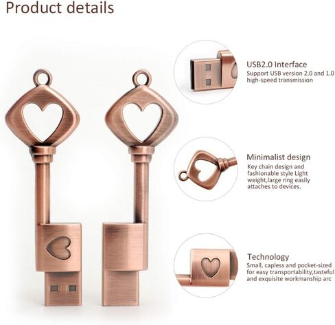محرك أقراص فلاش USB 2.0 سعة 64 جيجابايت، عصا ذاكرة BorlterClamp، محرك أقراص إبهام معدني قديم على شكل قلب in Saudi Arabia