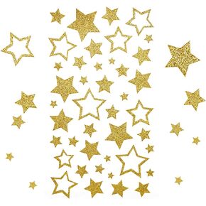 KESOTE 5 Sheets Glitter Gold Star Stickers, Self-Adhesive Assorted Star Labels for Handicrafts Christmas Decoration, Classroom Teacher Supplies