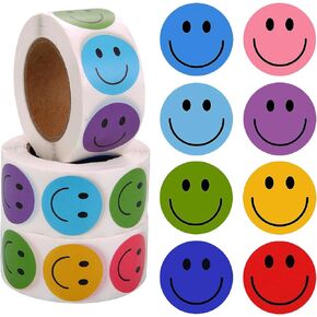 1500 Pcs Happy Smile Face Stickers for Kids,3 Rolls Classroom Incentive Reward Decal for Teachers,Behavior Chart Stickers for Student (Assorted Color, 1 Inch)