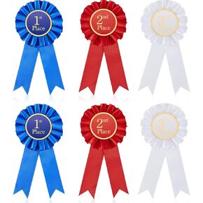 MTLEE Award Ribbon Rosette Set Satin Participation Ribbon Honorable Awards Badge Blue Red and White Prizes 1st 2nd 3rd Place Medals for Classroom Prize Science Fair Talent Show(3 Pcs)