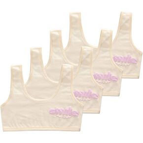 4PCS Girls’ Training Bra Breathable Cotton Vest Soft Training Bralettes Sport Bra Activewear Bra,Aged 7-14