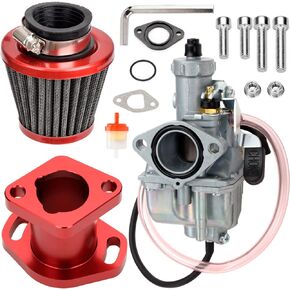 FVRITO Performance VM22 26mm Carburetor Carb for Predator 212cc 196cc Coleman CT200U BT200X Mini Bike KT196 Go Kart GX160 GX200 6.5hp Clone Engine with 38mm Air Filter Intake Manifold Stage 1 Kit Red