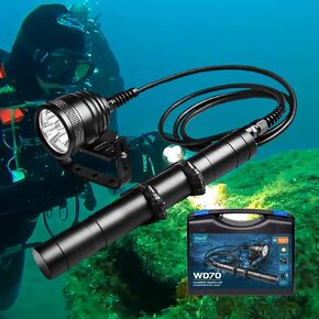 Odepro WD70 3000 Lumens Canister Dive Light Technical Diving Flashlight Kit with Adjustable Goodman Handle, 5 Light Modes, for Underwater Cave Wreck Diving Deep Sea Diving