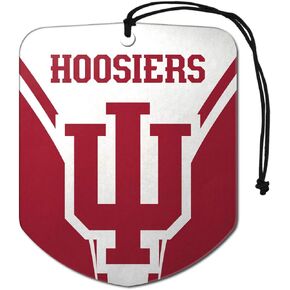FANMATS 61612 NCAA Indiana Hooisers معطر هواء للسيارة معلق، عبوتان، رائحة ثلج أسود، مزيل للرائحة، تصميم درع مع شعار الفريق