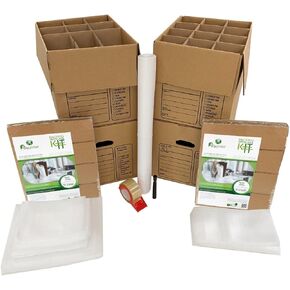 Kitchen Moving Box & Supplies Kit #1 4 Boxes with Dish/Glass Inserts