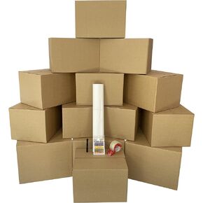 Uboxes Moving Boxes 1 Room Bigger Moving Kit - 14 Boxes Plus Supplies & Tape, Brown Kraft