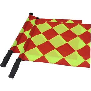 2PCS Soccer Referee Flag, JAYO Professional Linesman Flag for Official Soccer Events, Soccer Linesman Flag with PU Zipped Carrying Bag, Waterproof Referee Flag, Yellow and Red Diamond Pattern