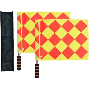 Haploon Soccer Ref Flags Football Rugby Linesman 2pcs Checkered Referee Flags Metal Pole Foam Handle with Carring Bag pack of 2