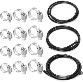Swpeet 15Pcs 3 Sizes OD 10mm 12mm 16mm Red High Temperature Vacuum Silicone Tube Hose Line with Stainless Adjustable 8-19mm Range Worm Gear Hose Clamps Assortment Kit for Plumbing, Automotive
