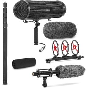 مجموعة تسجيل الصوت من Movo Location مع ميكروفون Blimp وكابلات XLR وامتداد عمود الازدهار - ميكروفون كاميرا Cardioid Shotgun - كابل ميكروفون XLR لمسجلات الصوت - حزمة ميكروفون مثالية