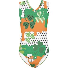 UNICEU Girls One Piece Sleeveless Gymnastics Leotards, V-Neck Bathing Suits Swimwear for Age 5-14 Years