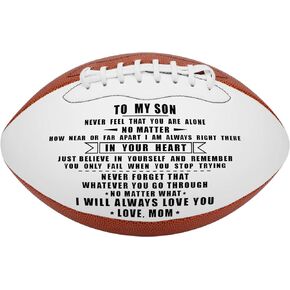 K KENON Engraved Footballs for Son from Mom - Personalized Composite Leather American Football - Anniversary Christmas Graduation Gifts for Son
