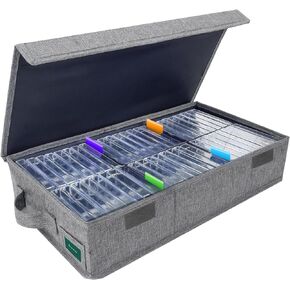 TWAVETREE VHS Storage Box with Lid pack of 2, Durable VHS Storage Case with Index Labels, 14.4 x 13.4 x 8.2 Inches VHS Holder Storage Containers Hold up to 84 VHS Tapes- Gray