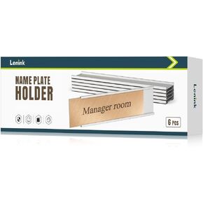 Lenink 6 Pack Name Plate Holder, Office Door Name Plate Holder Adhesive Wall Mount for Meeting Room, Business Department, Warning Area 8" X 2" (Black)