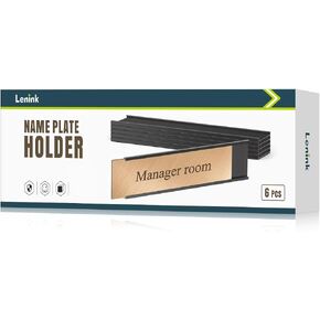 Lenink 6 Pack Name Plate Holder, Office Door Name Plate Holder Adhesive Wall Mount for Meeting Room, Business Department, Warning Area 8" X 2" (Black)