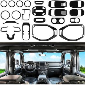23PCS Full Set Interior Decoration Trim Kit for Jeep Wrangler JL JLU Gladiator JT 2018-2023 Steering Wheel Door Handle Air Conditioning Vent Cup Holder Reading Light Headlight Switch Gear Cover (Red)