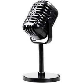 RTNLIT Retro Microphone Prop Model, Vintage Microphone Stage Table Decor with Stand, Fake Mic Costume Toys, Antique Microphone Props for Party, Role Play, Jukebox Decorations, Black