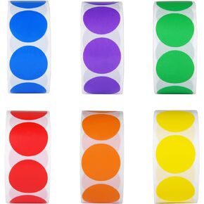 6 Colors 3000 Pieces Dot Stickers Color Code Circle Stickers Can Writing 1 Inch Office Supplies Stationery Sticker Garage Sale Stickers (6 Rolls, 500 Labels/Roll)