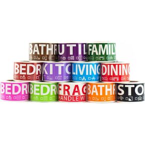 600 Home Moving Labels for 3 Bedroom House. 50 labels per room, 12 Color Coded Label Rolls. FRAGILE label included. For Moving boxes, Moving Supplies, Wardrobe Boxes, Apartment sticker