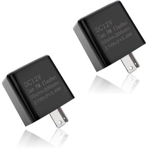 2 PCS Automotive LED Frequency Adjustable Relay, DC 12V Plug Play Two-pin Steering Flasher Relay, Universal Vehicle Replacement Accessory, Suitable for Most Cars and Motorcycles (Black)