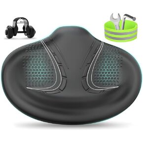 BLUEWIND New Noseless Oversized Bike Seat, Wide Bicycle Saddle Novel Backrest Design for Electric Bike, Universal Fit Exercise Bike or Road Stationary Bike Seat Cushion for Men & Women