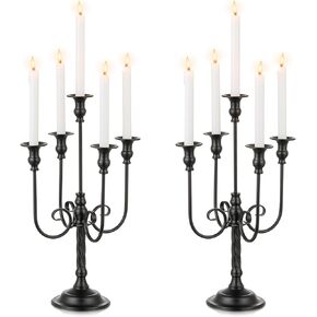 Black Candelabra Halloween Decorations: Gothic Candle Holder 5 Arm Metal Candlestick Stand for Table Fireplace Victorian Decor Set of 2