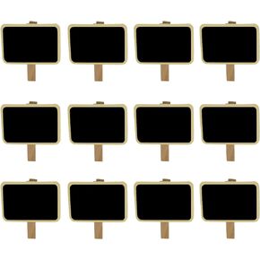 Miraclekoo 12 Mini Retangle Chalkboard Blackboard with Wooden Clip Message Board Signs and Labels Clips