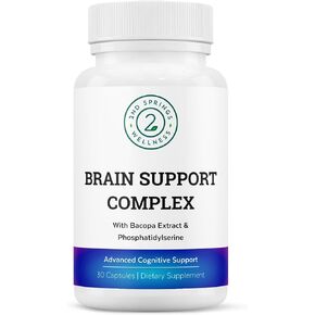 Brain Support Complex - Advanced Cognitive Support Supplement with Ginkgo Biloba, Bacopa Monnieri, Phosphatidylserine, Huperzine-A, St. John's Wort - 30 Ct