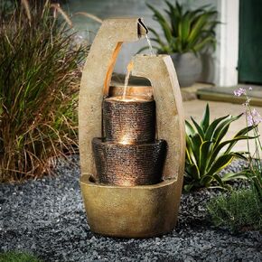 32" Cascade Water Fountain with Led Light Brown