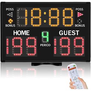 YZ Battery Powered Electronic Basketball Scoreboard with Timer, Portable Tabletop Digital Scoreboard with Remote, Score Clock Score Keeper for Games Baseball/Football/Volleyball Indoor Outdoor