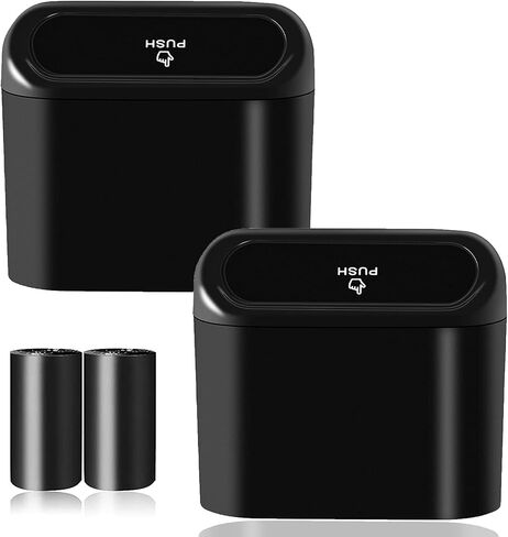 Car Trash Can Bin with Lid - 2 Packs Universal Vehicle Mini Leakproof Garbage Can Bin with 40pcs Trash Bags Car Organizers and Storage for Front Back Seat Accessories for Auto Office Home(Black) in Saudi Arabia