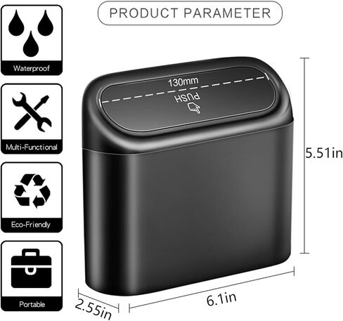 Car Trash Can Bin with Lid - 2 Packs Universal Vehicle Mini Leakproof Garbage Can Bin with 40pcs Trash Bags Car Organizers and Storage for Front Back Seat Accessories for Auto Office Home(Black) in Saudi Arabia