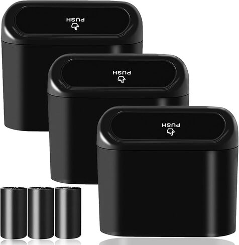 Car Trash Can Bin with Lid - 2 Packs Universal Vehicle Mini Leakproof Garbage Can Bin with 40pcs Trash Bags Car Organizers and Storage for Front Back Seat Accessories for Auto Office Home(Black) in Saudi Arabia