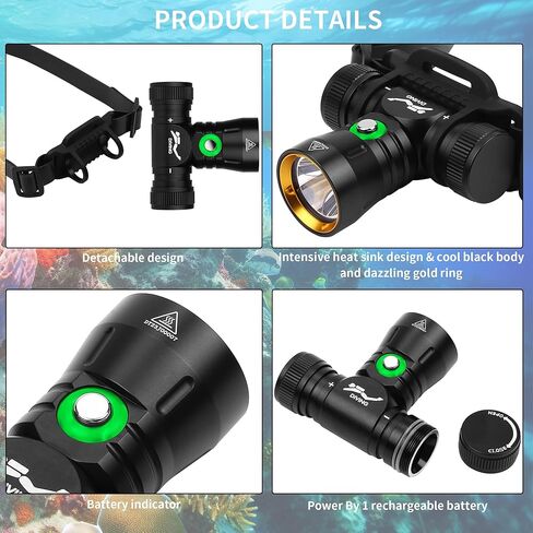 Scuba Diving Headlamp Super Bright Dive Light,Professional IPX8 Waterproof Dive Swimming Submarine Headlamps,3 Light Modes 5000 Lumens Underwater Safety Light for Caving,Snorkeling,Spearfishing in Saudi Arabia